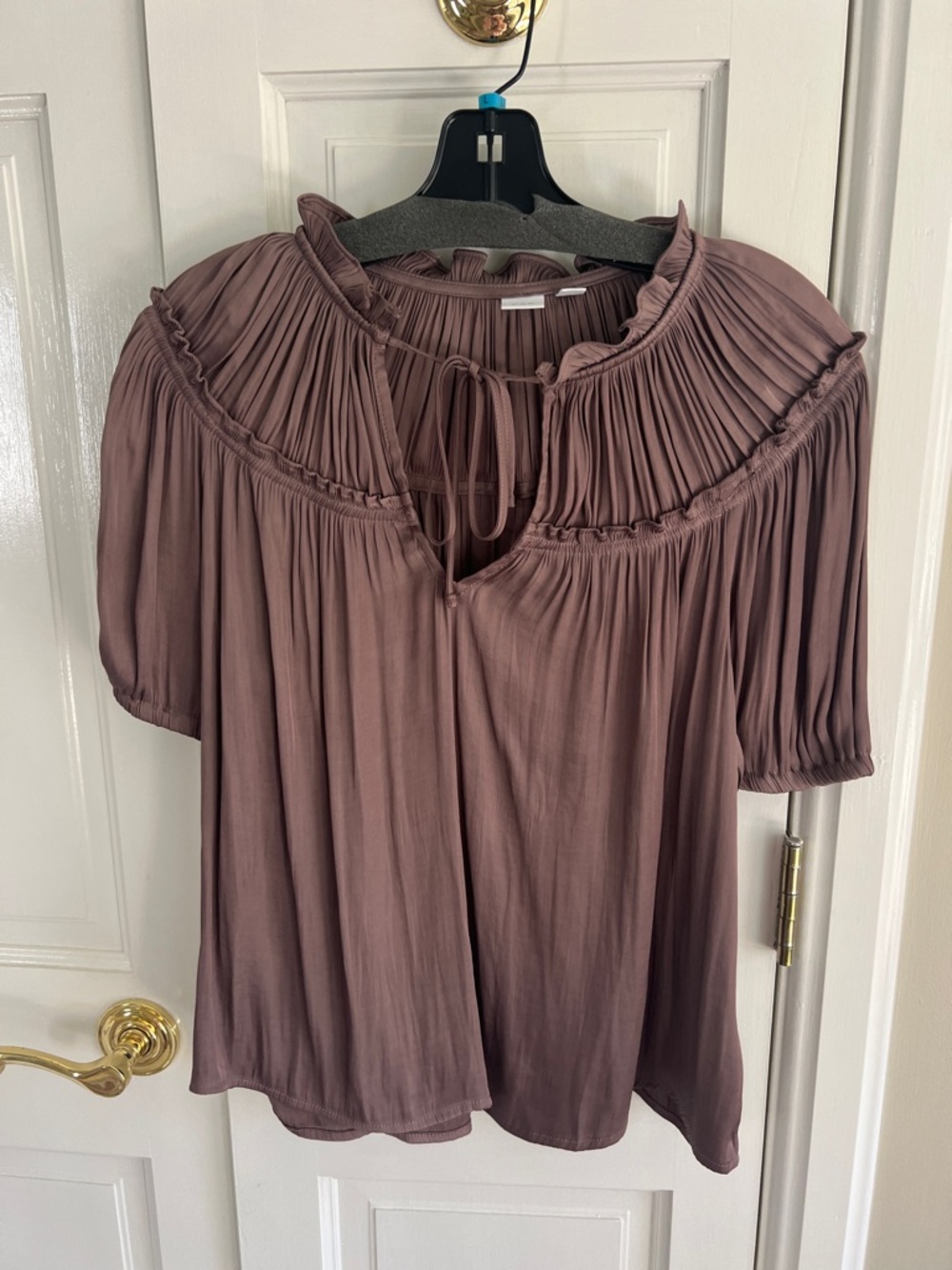 Gap Pleated Tie-Neck Short Sleeve Blouse - Mauve